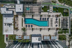 ariel view of pool and luxury community