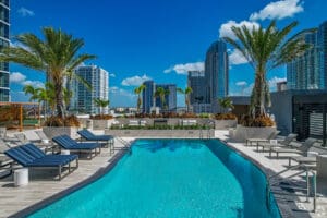 Pool photo with skyline view of tampa