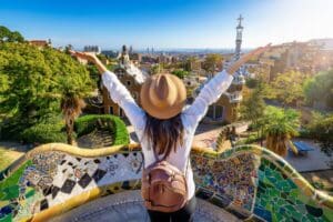 A,Happy,Tourist,Woman,Enjoys,The,View,Of,The,Popular