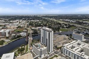 Ariel view of the AER building and Tampa city.