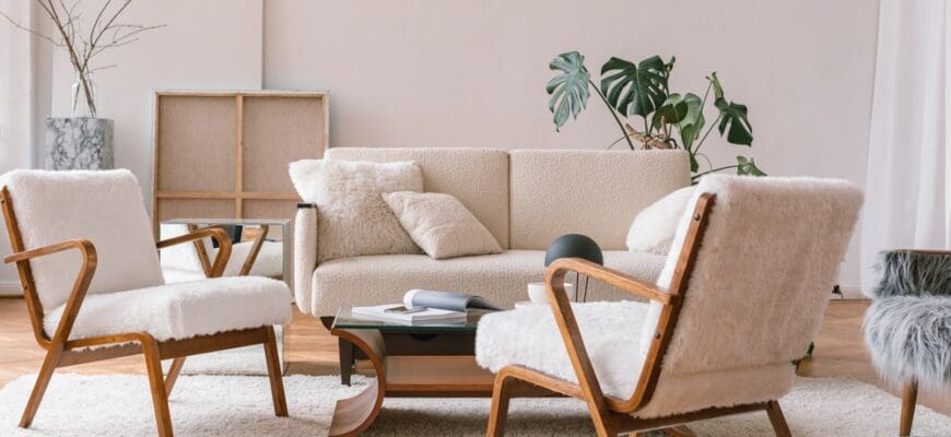 Stylish,Interior,Of,Living,Room,With,White,Cozy,Armchairs,,Sofa,